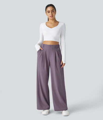 High Waisted Pocket Wide Leg Waffle Work Pants