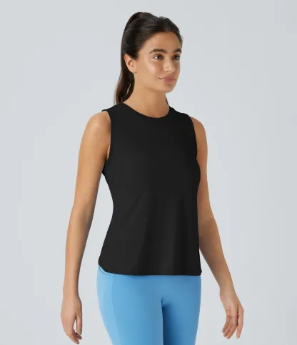 Hollow Cross Hem Solid Color Yoga Vest