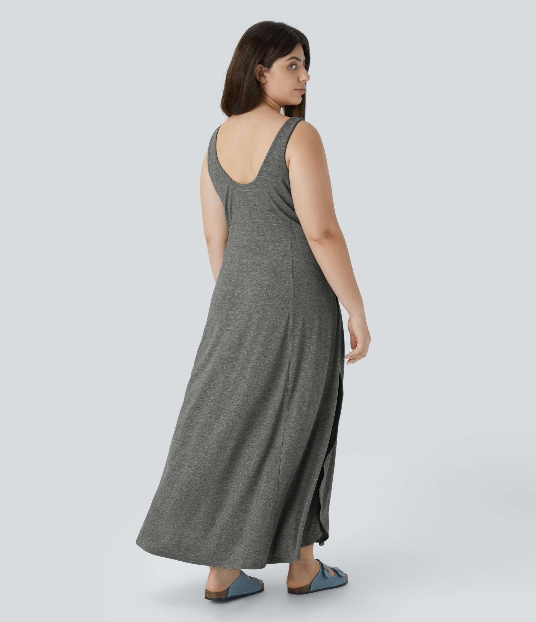 U Neck Flowy Maxi Casual Plus Size Tank Dress