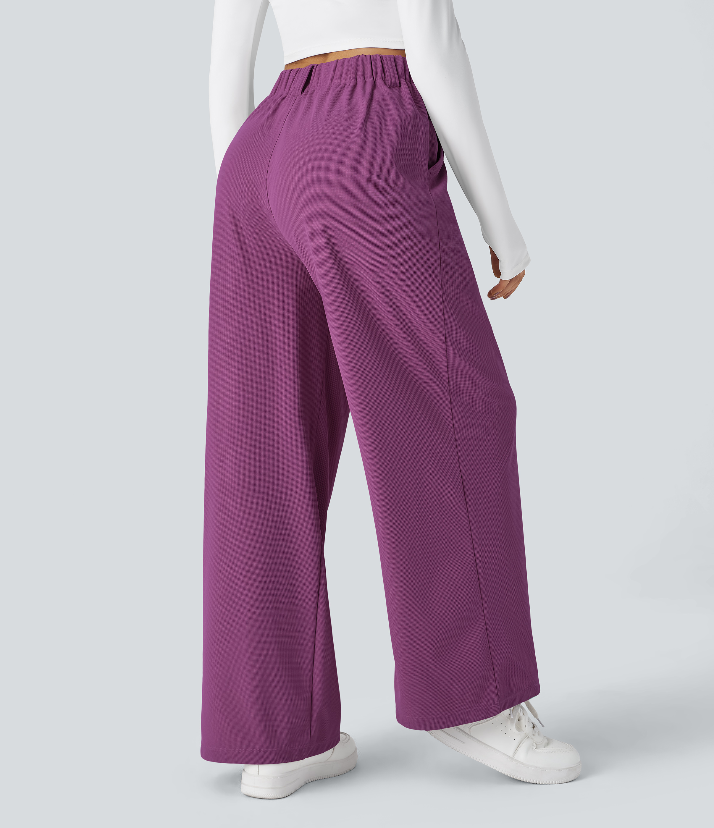 High Waisted Pocket Wide Leg Waffle Work Pants