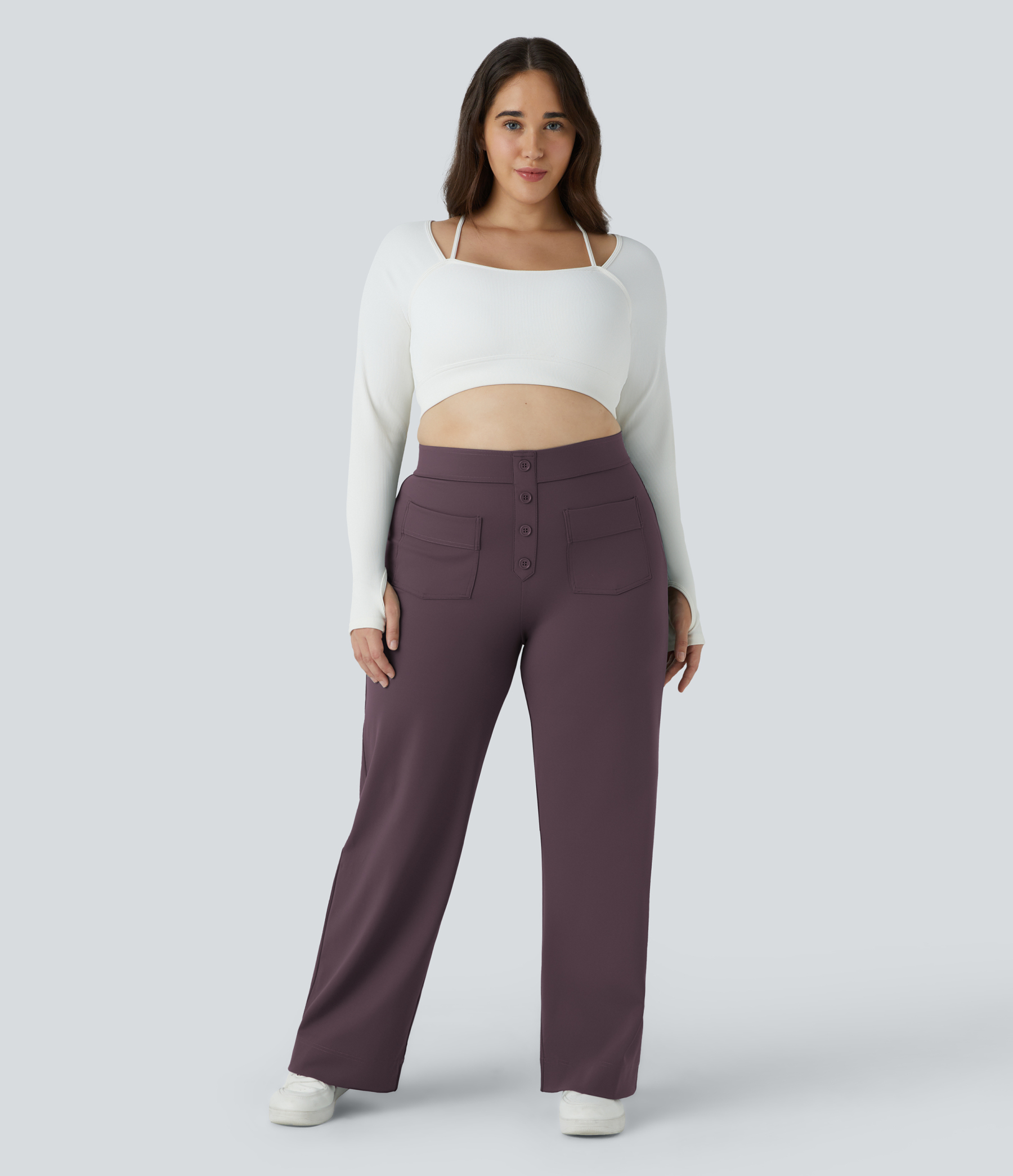DayStretch High Waisted Pockets Straight Leg Casual Plus Size Pants