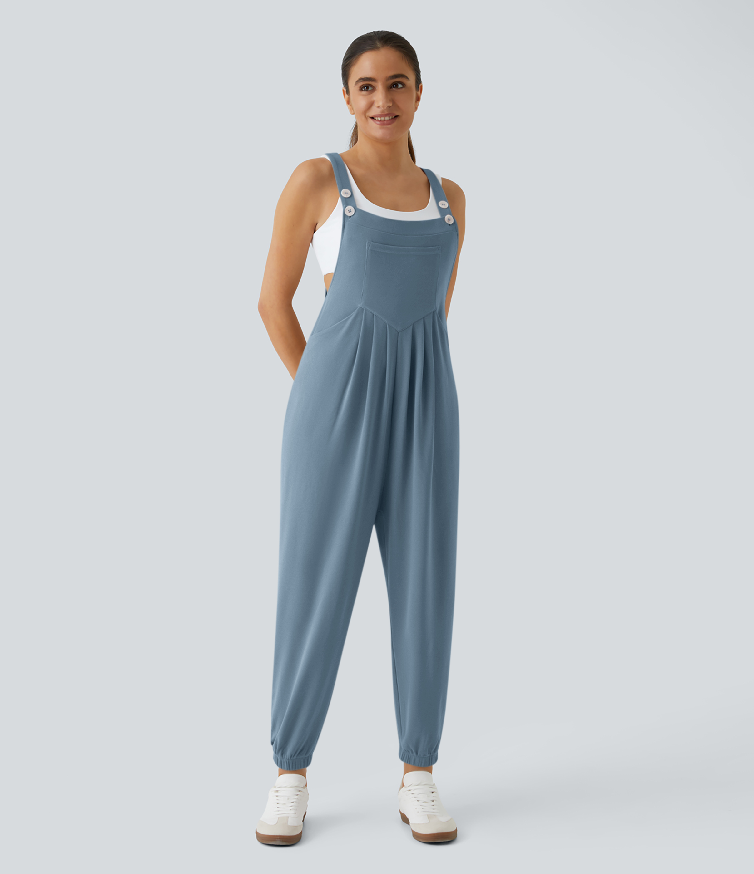 Pockets Waffle Casual Jogger Overalls