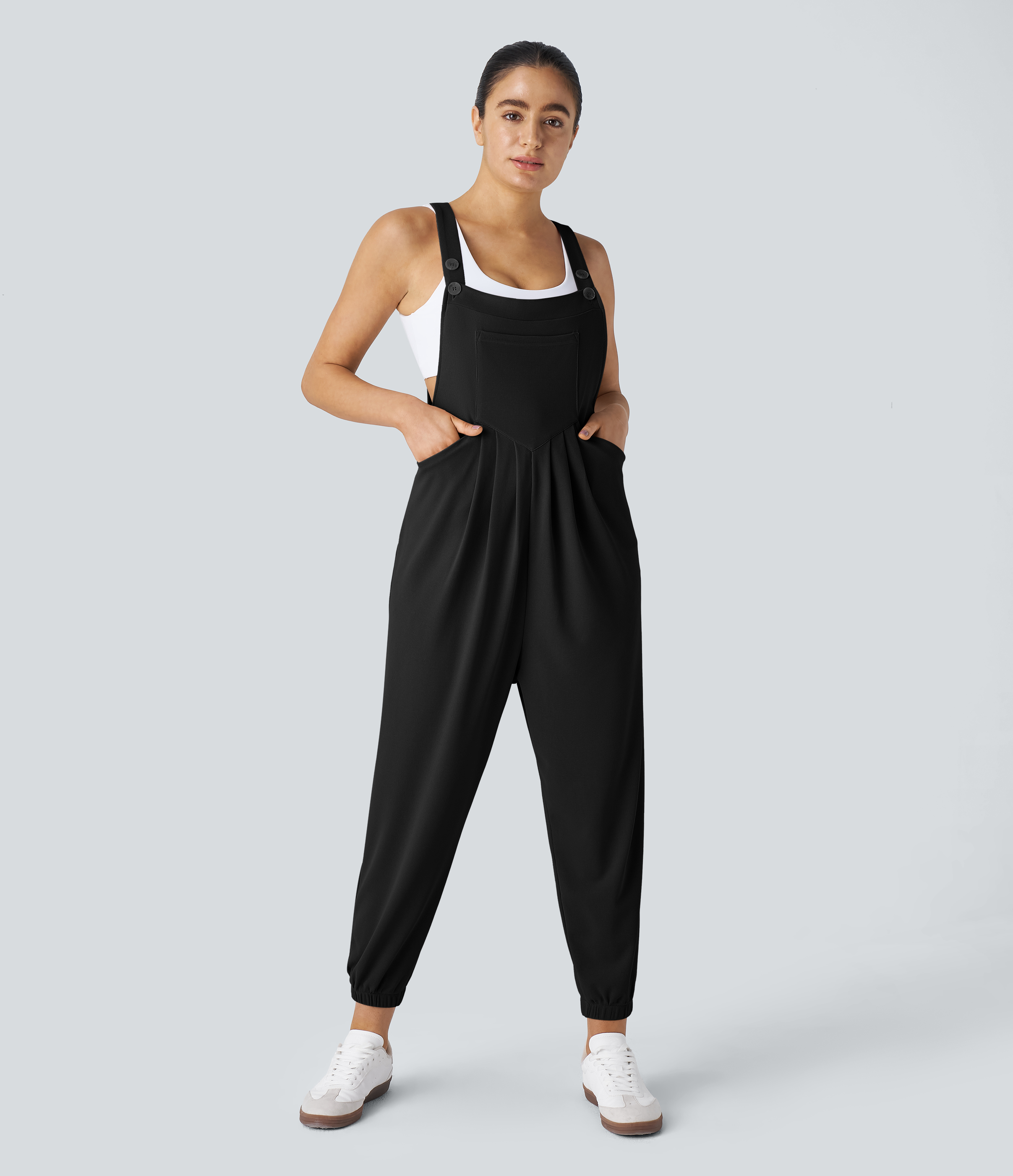 Pockets Waffle Casual Jogger Overalls