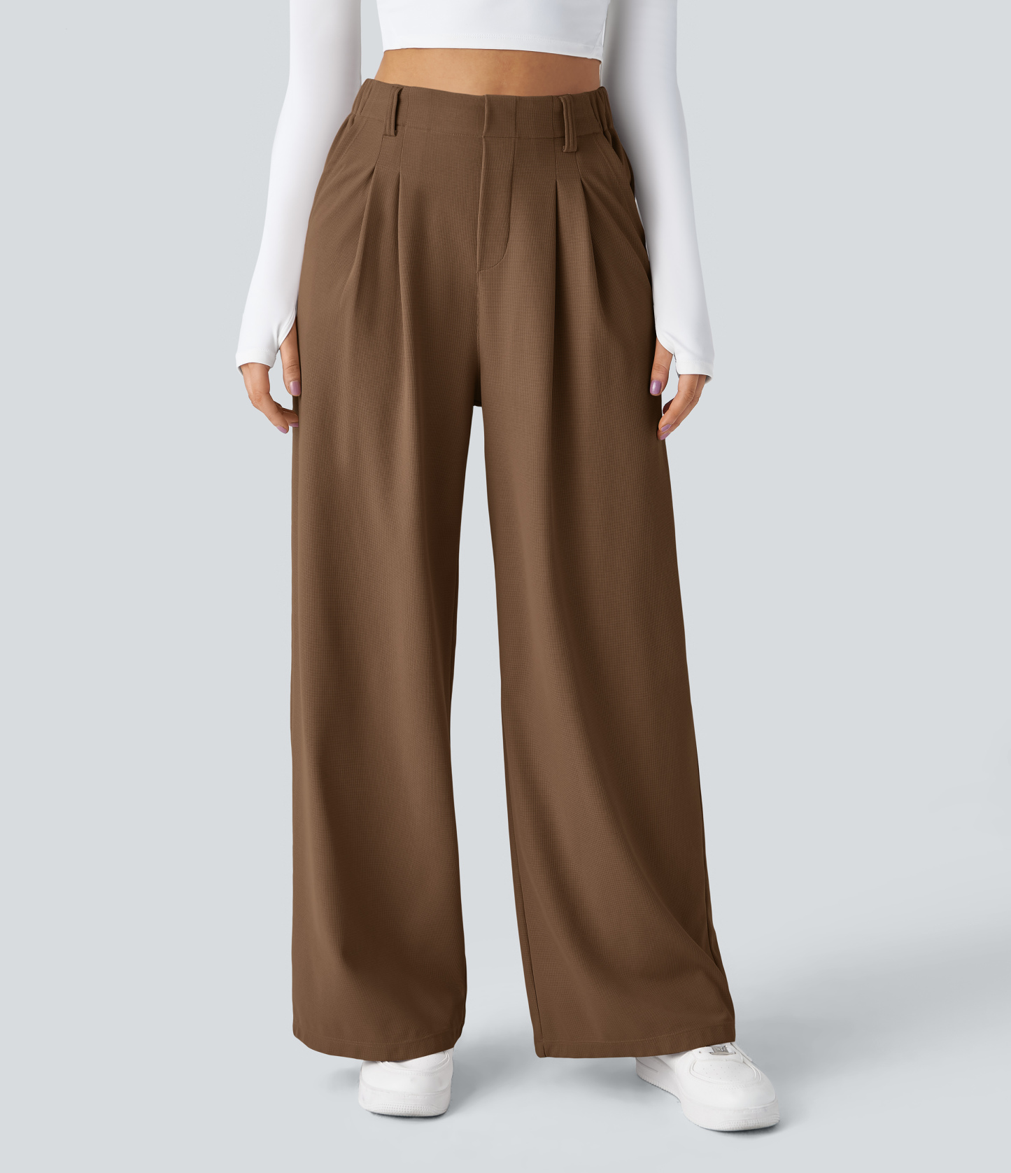 High Waisted Pocket Wide Leg Waffle Work Pants
