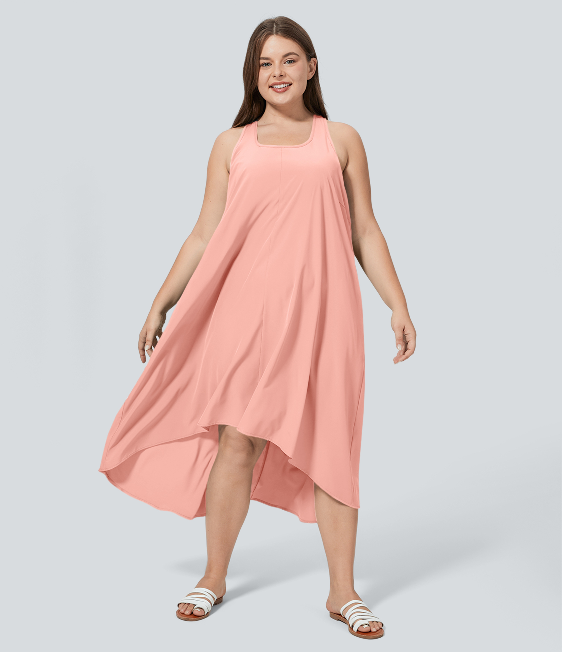 RacerPocket High Low Flowy Midi Quick Dry Casual Plus Size Dress
