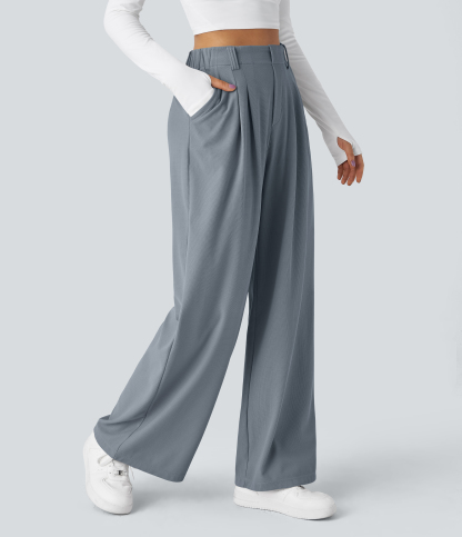 High Waisted Pocket Wide Leg Waffle Work Pants