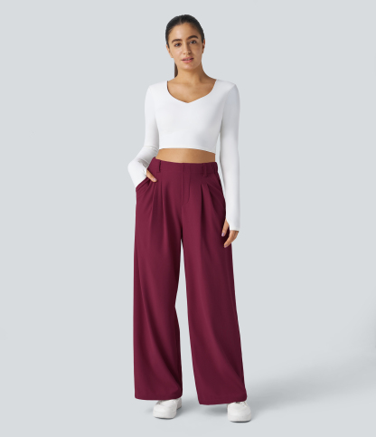 High Waisted Pocket Wide Leg Waffle Work Pants