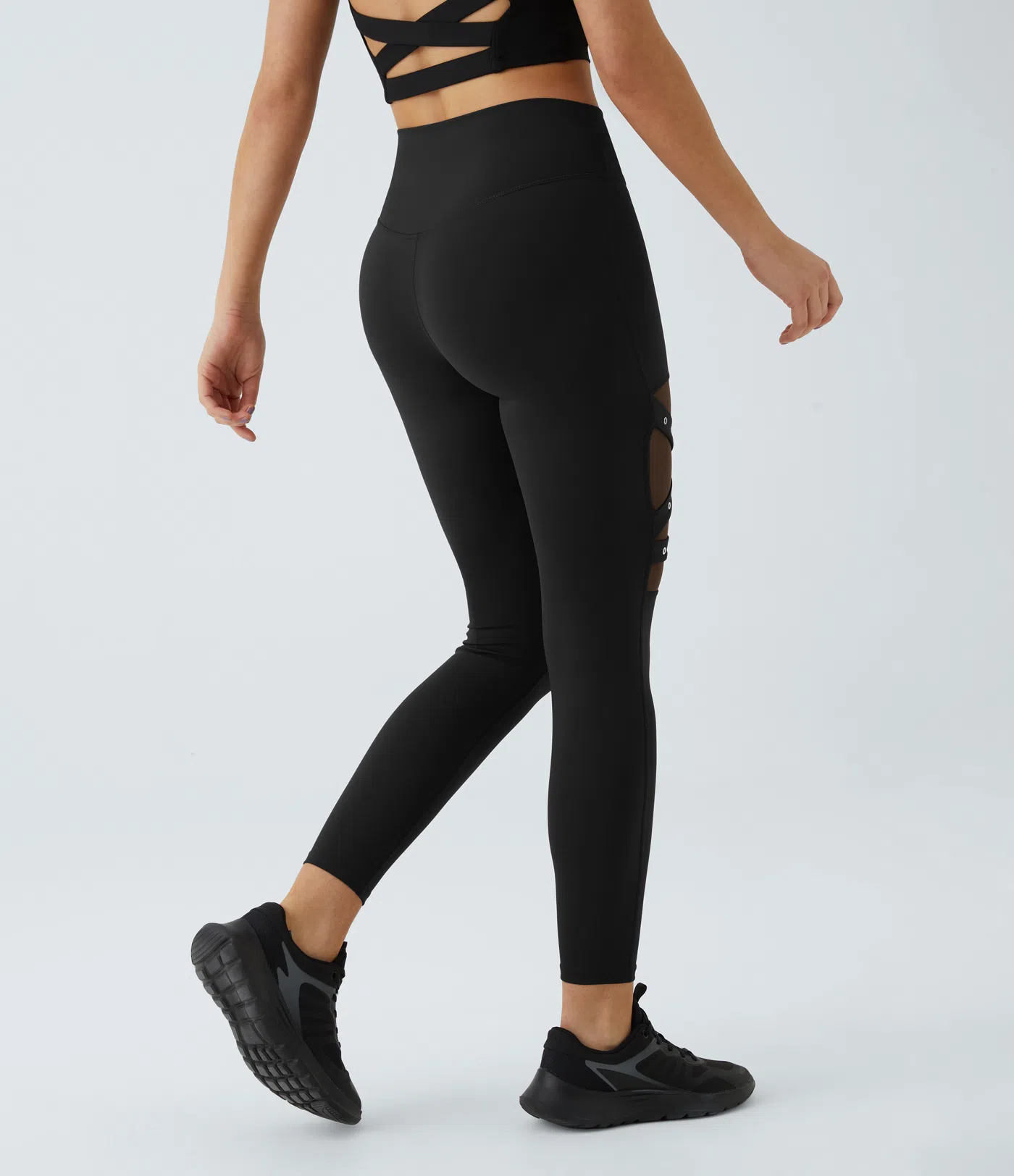 DayStretch High Waisted Crossover Contrast Mesh Decorative Buckle Yoga Leggings