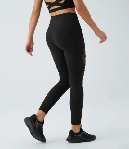 DayStretch High Waisted Crossover Contrast Mesh Decorative Buckle Yoga Leggings