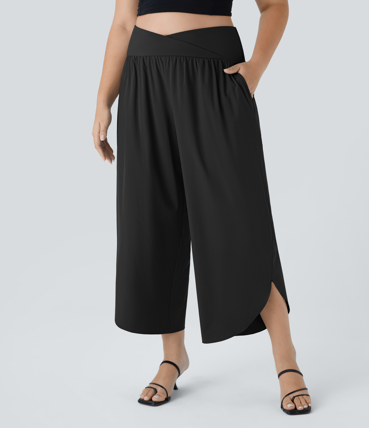 High Waisted Crossover Pocket Quick Dry Plus Size Pants