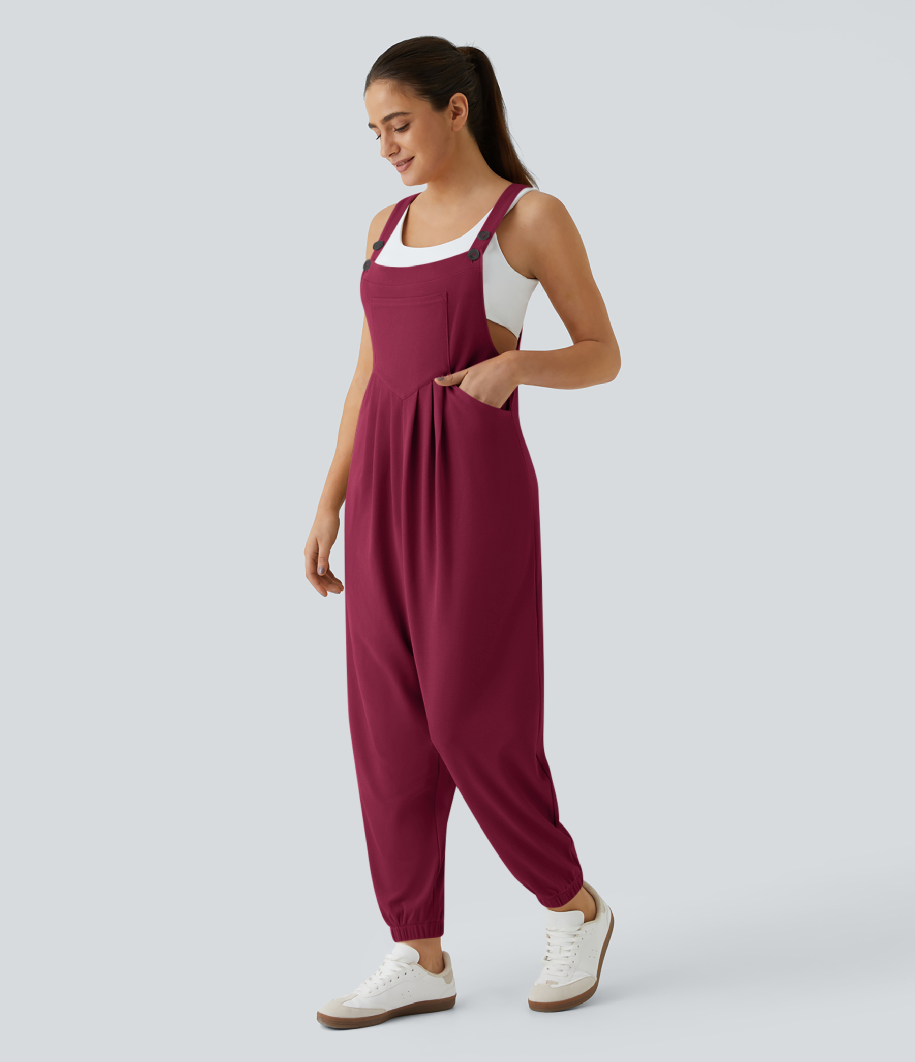 Pockets Waffle Casual Jogger Overalls
