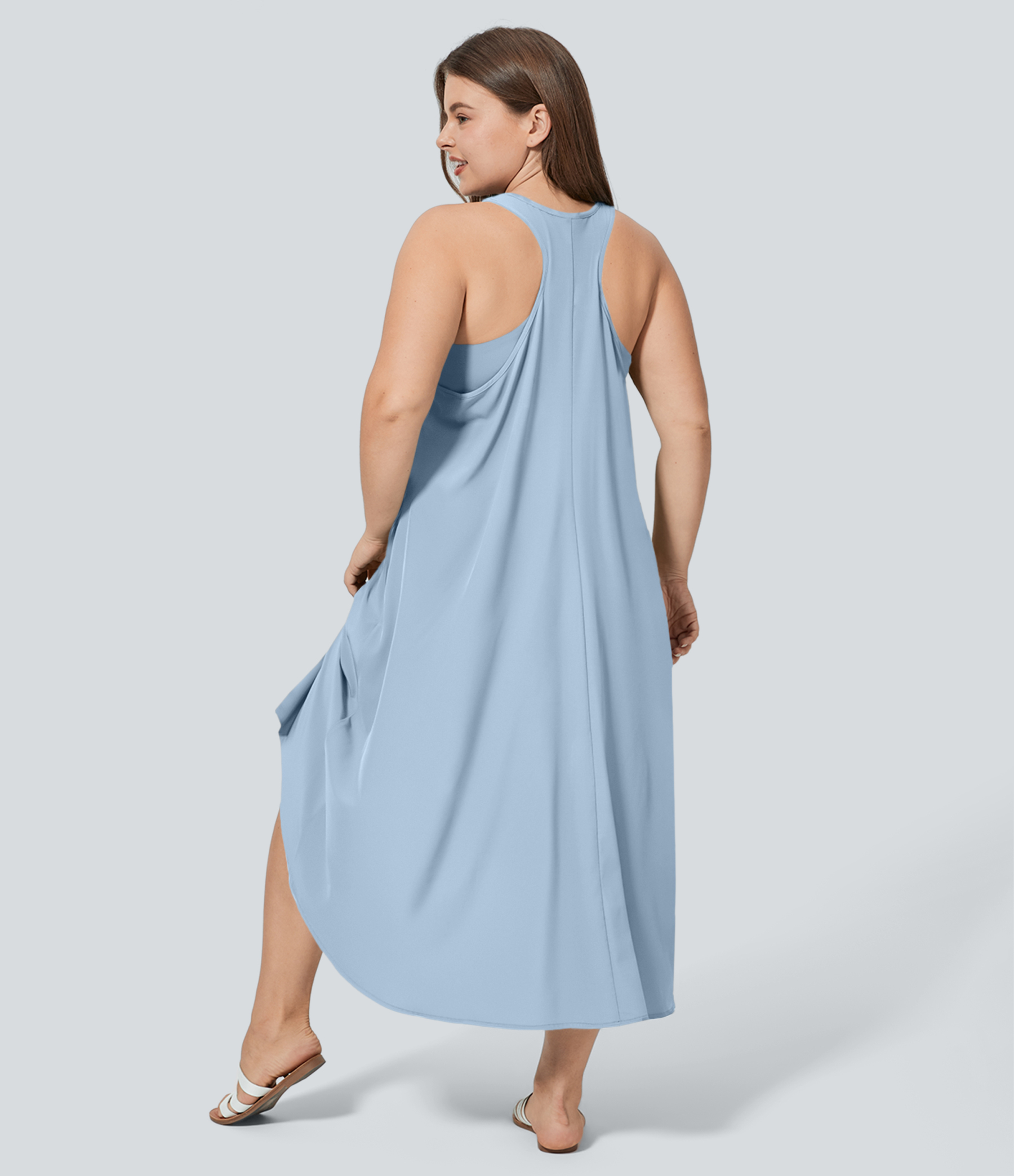 RacerPocket High Low Flowy Midi Quick Dry Casual Plus Size Dress