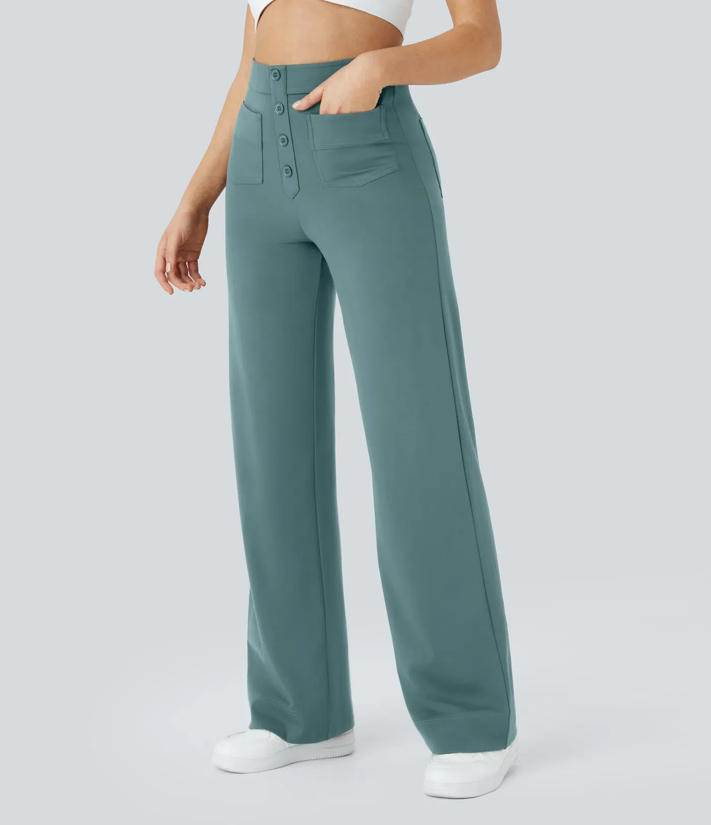 DayStretch High Waisted Pockets Straight Leg Casual Pants