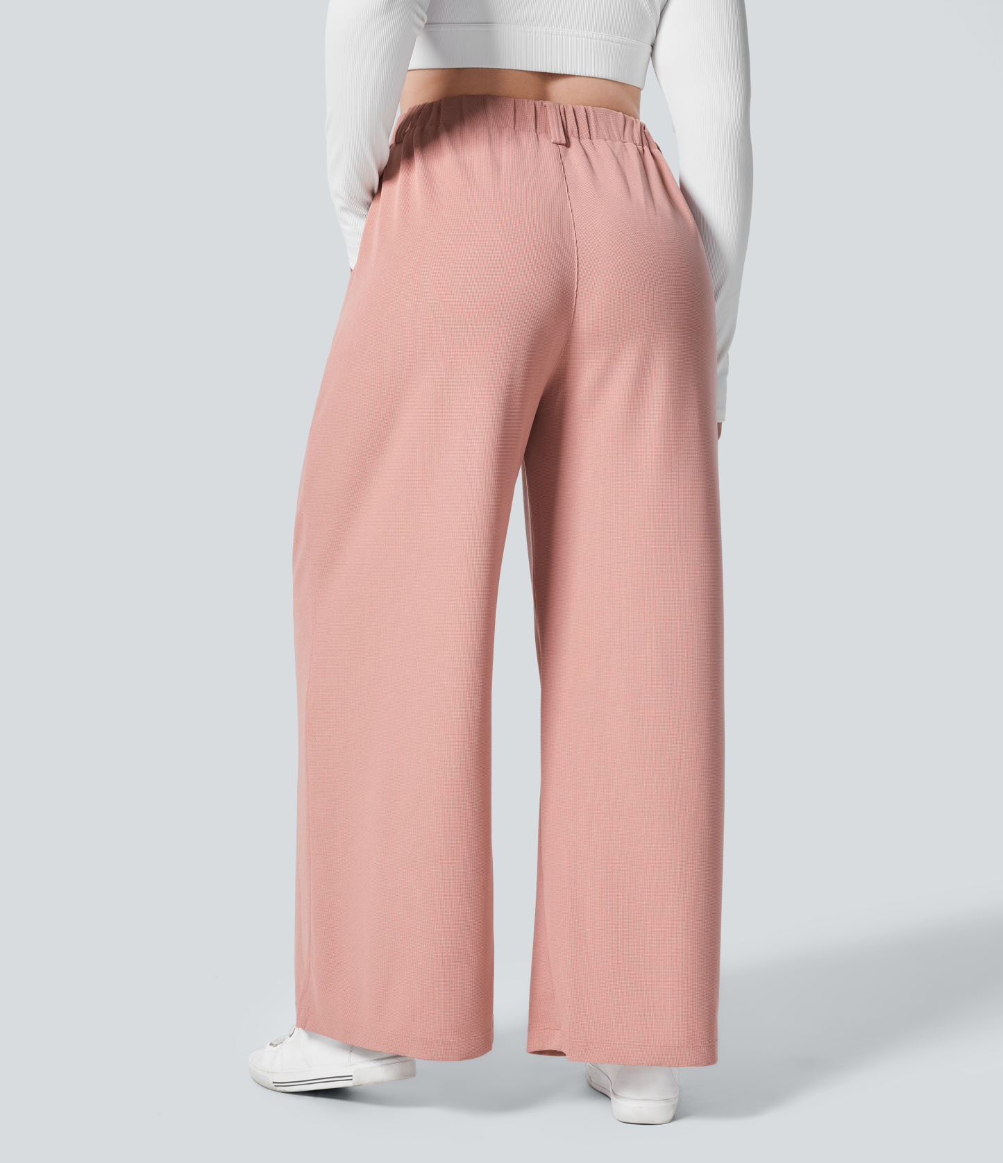 High Waisted Pocket Wide Leg Waffle Work Plus Size Pants