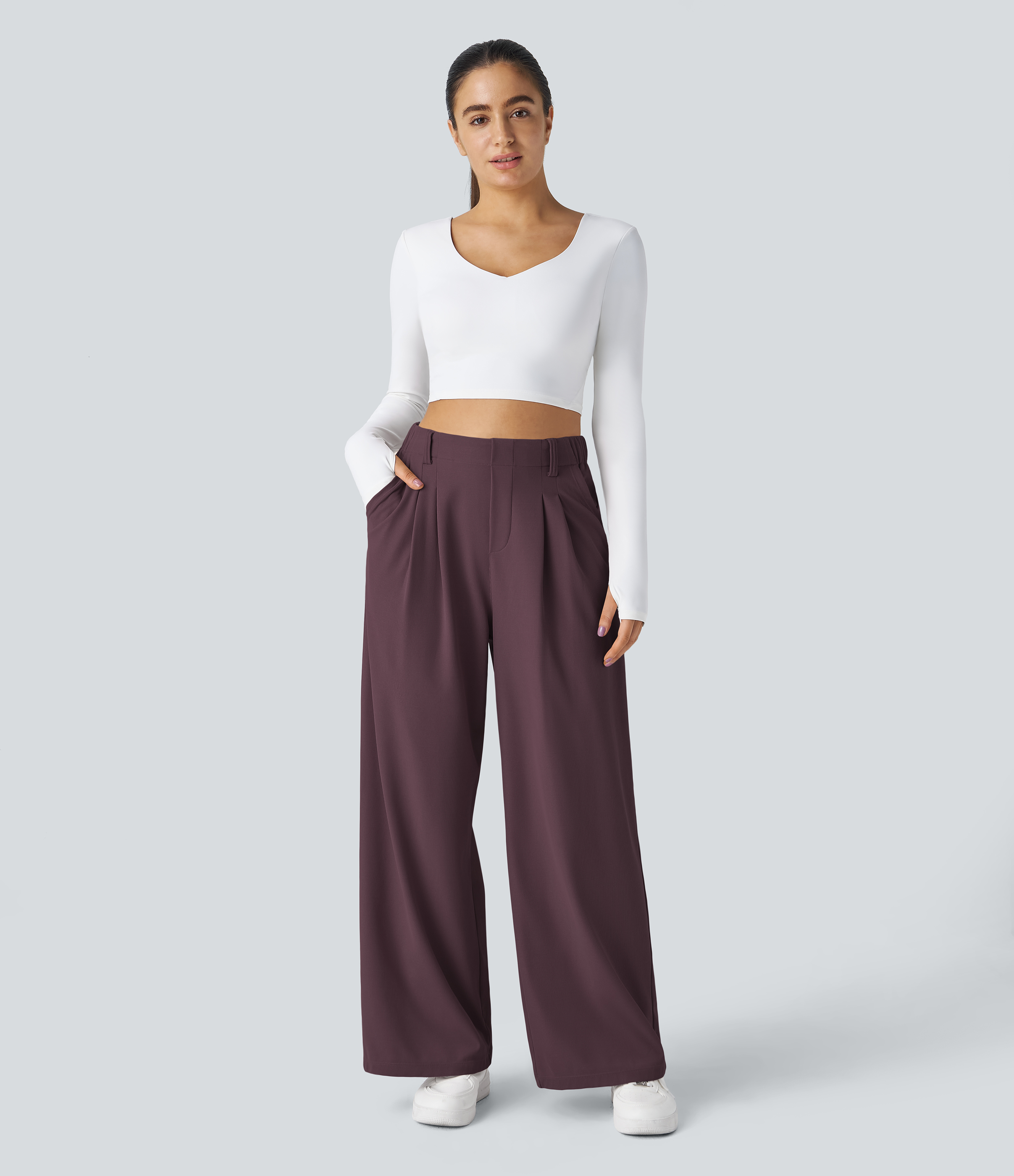 High Waisted Pocket Wide Leg Waffle Work Pants