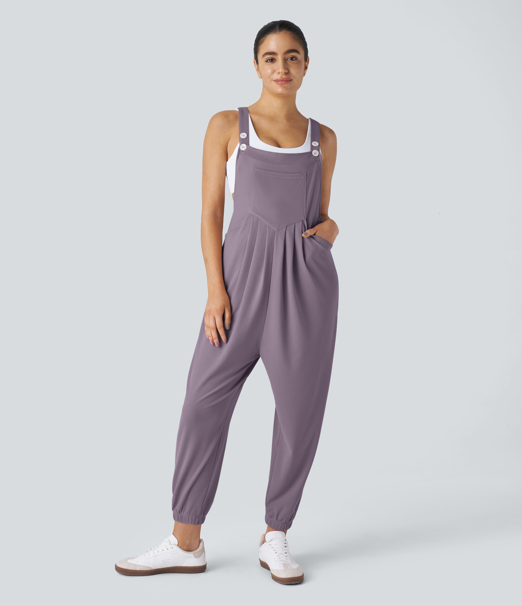 Pockets Waffle Casual Jogger Overalls