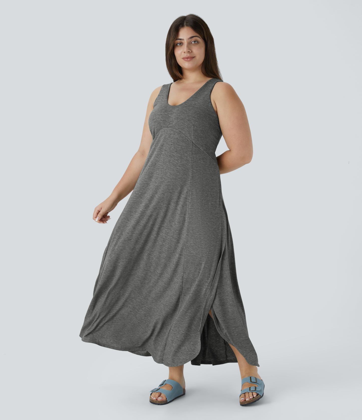 U Neck Flowy Maxi Casual Plus Size Tank Dress