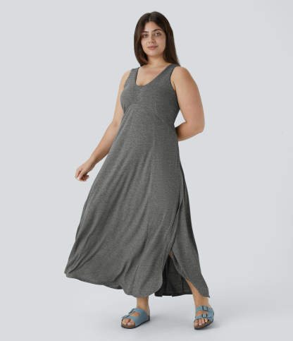 U Neck Flowy Maxi Casual Plus Size Tank Dress