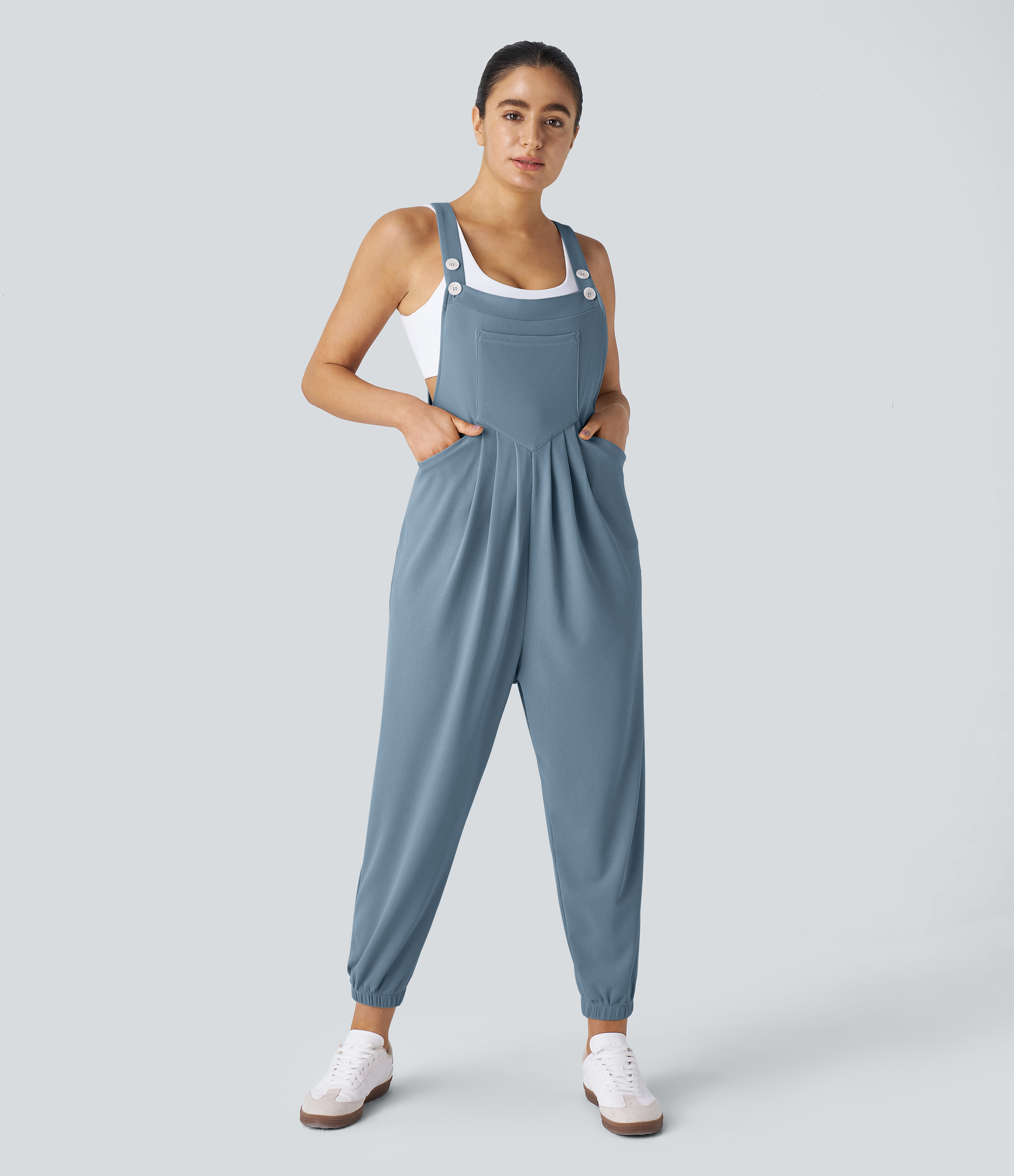 Pockets Waffle Casual Jogger Overalls