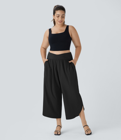 High Waisted Crossover Pocket Quick Dry Plus Size Pants