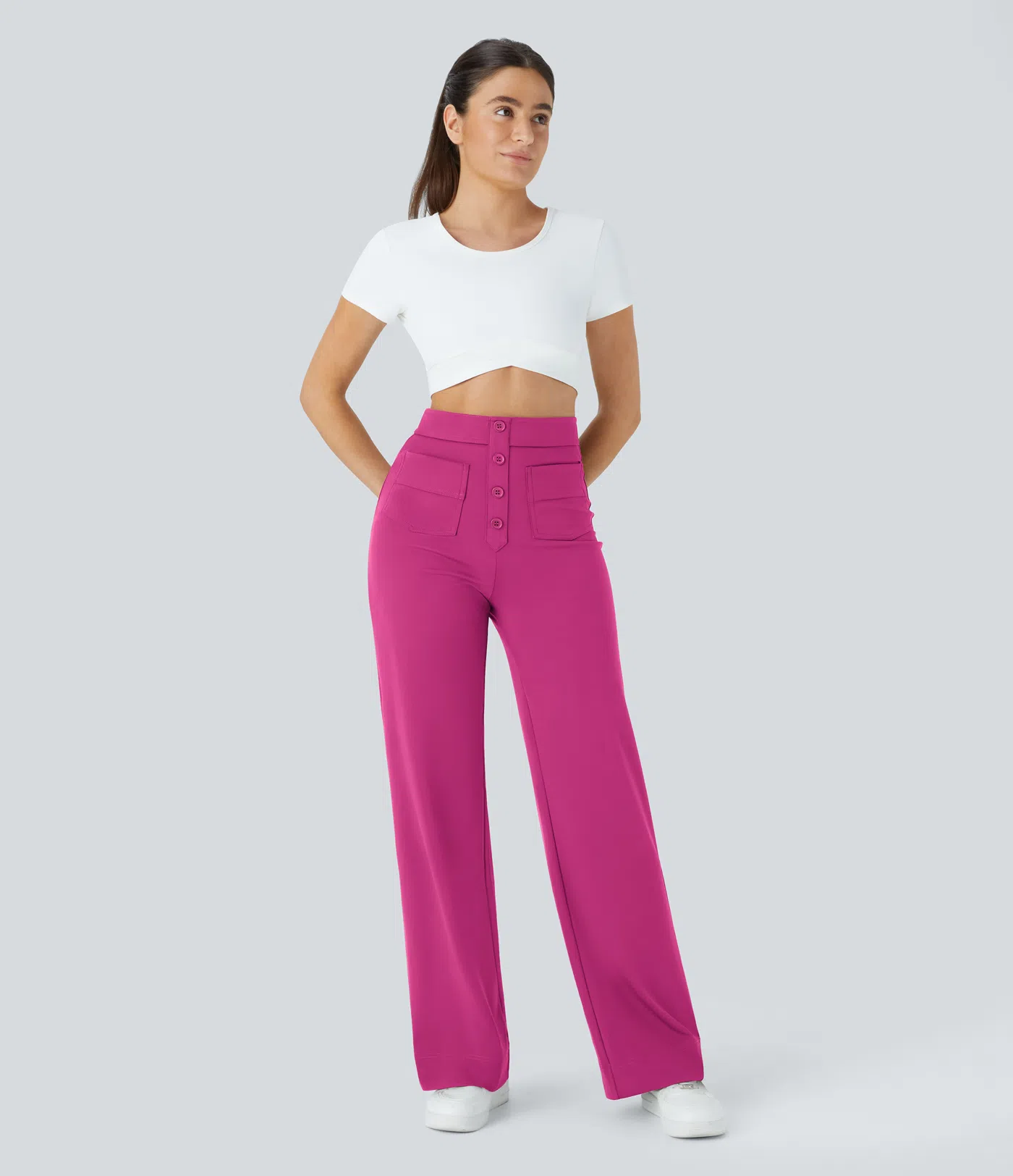 DayStretch High Waisted Pockets Straight Leg Casual Pants