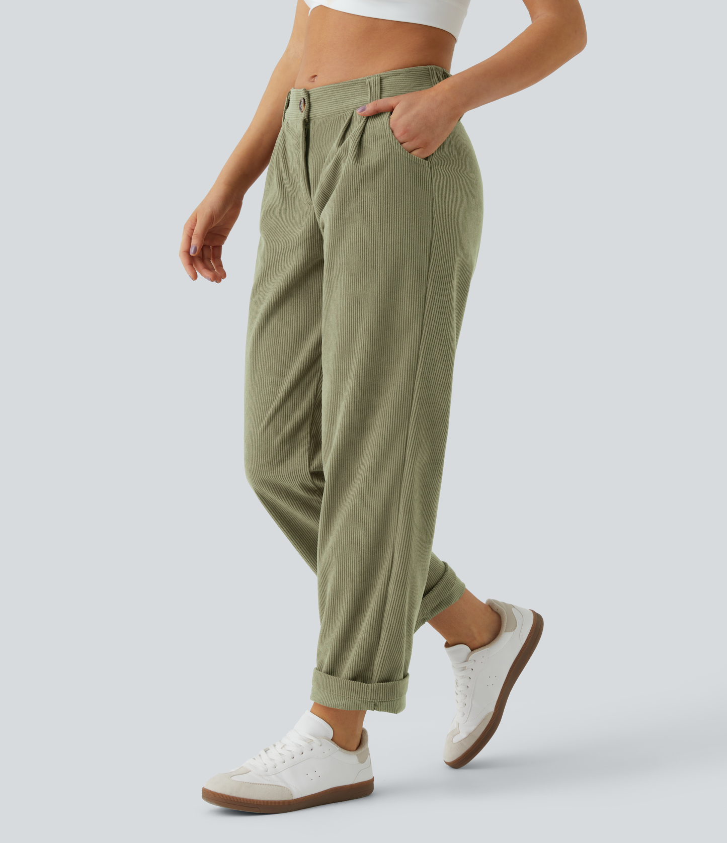 Mid Rise Zipper Pocket Corduroy Casual Pants