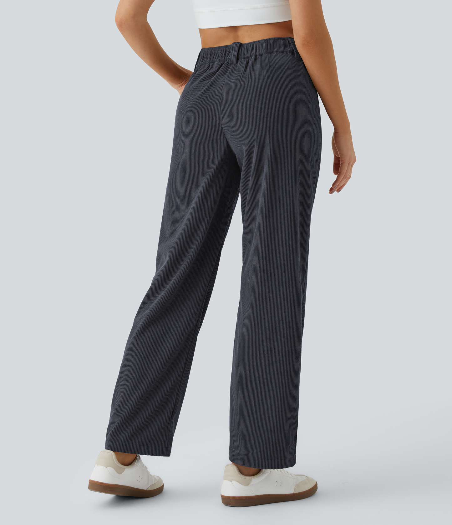 Mid Rise Zipper Pocket Corduroy Casual Pants
