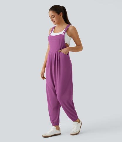 Pockets Waffle Casual Jogger Overalls