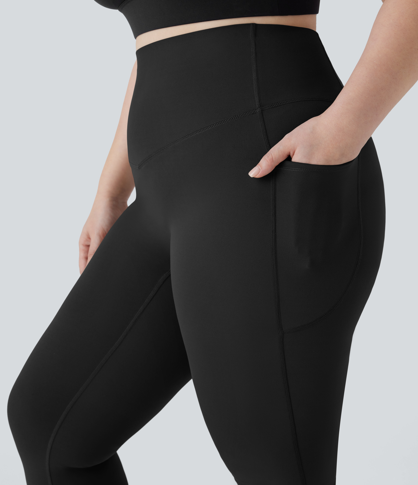 High Waisted Tummy Control Pocket Shaping Yoga Bootcut Plus Size Leggings