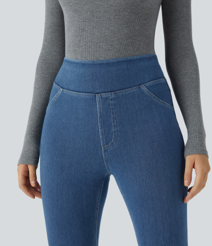 High Waisted Pocket Denim Casual Leggings