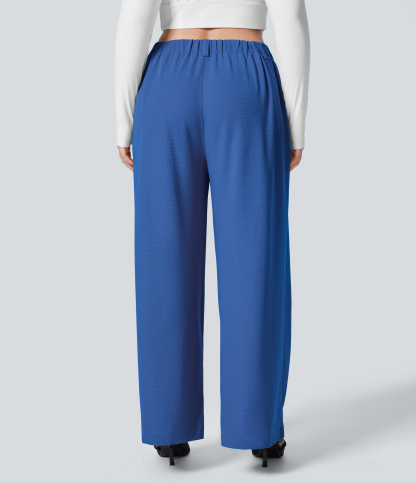 High Waisted Pocket Wide Leg Waffle Work Plus Size Pants