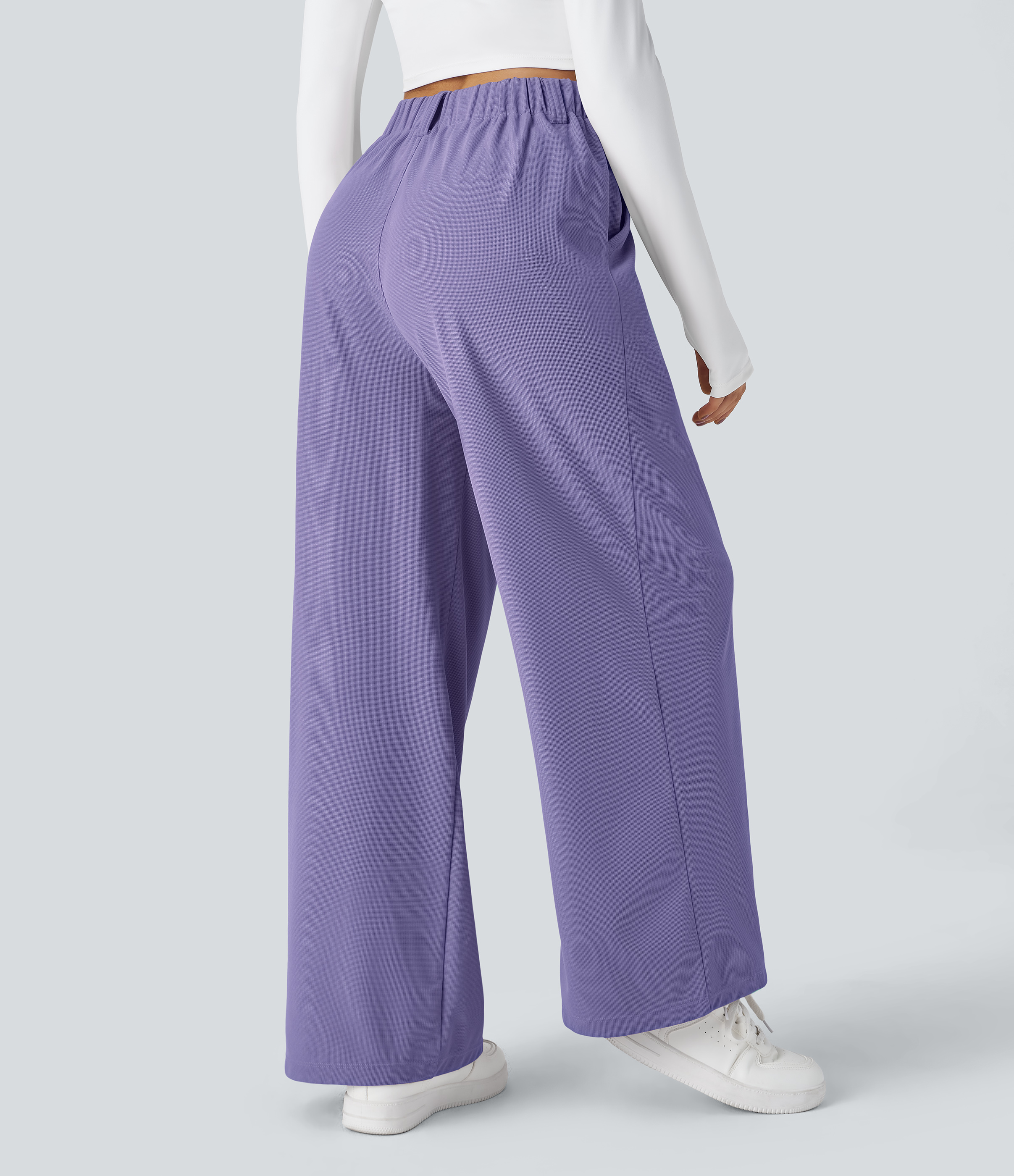 High Waisted Pocket Wide Leg Waffle Work Pants