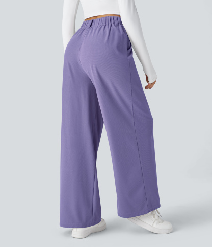 High Waisted Pocket Wide Leg Waffle Work Pants