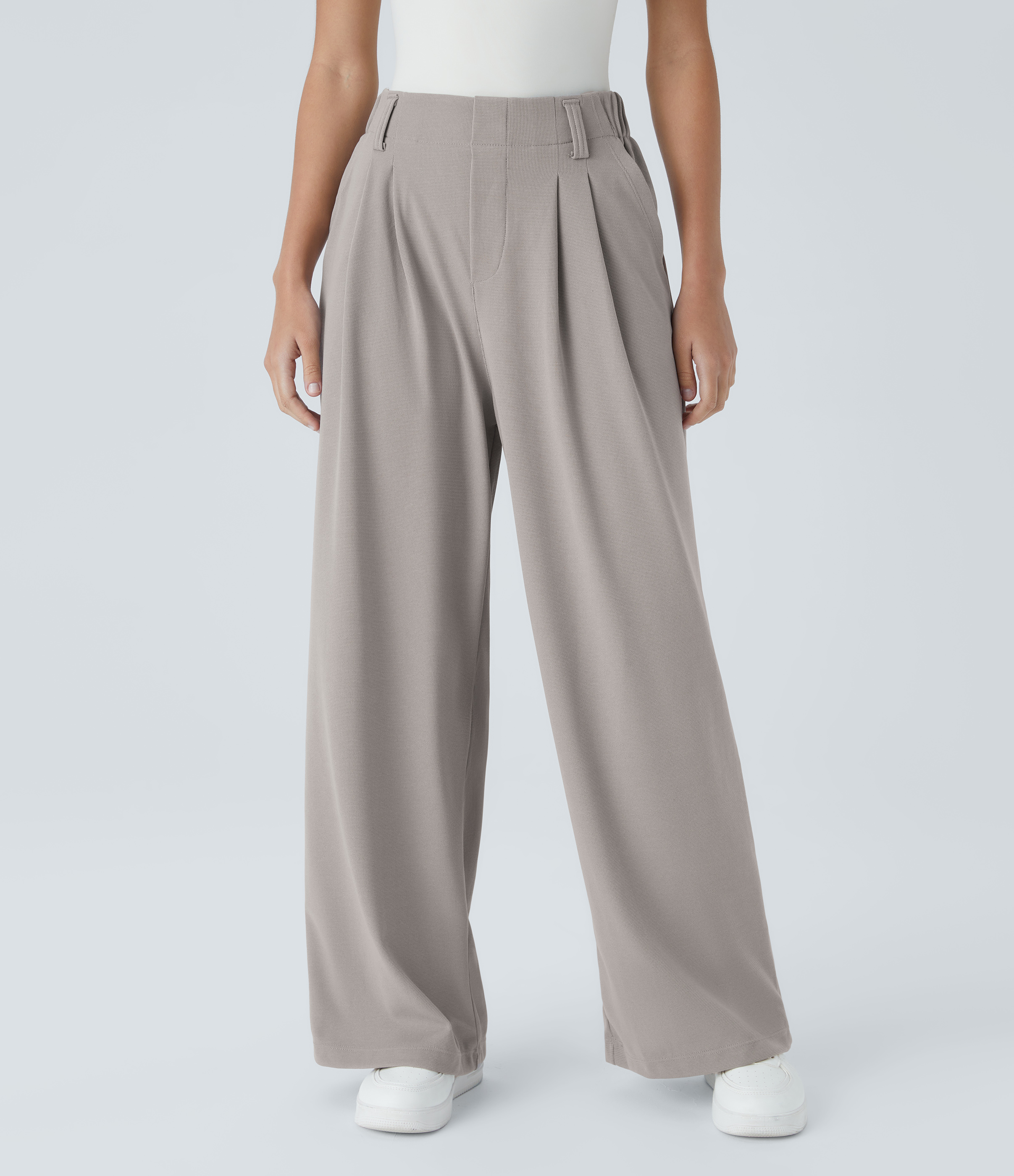 High Waisted Pocket Wide Leg Waffle Work Pants