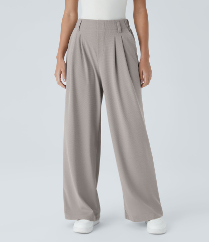 High Waisted Pocket Wide Leg Waffle Work Pants