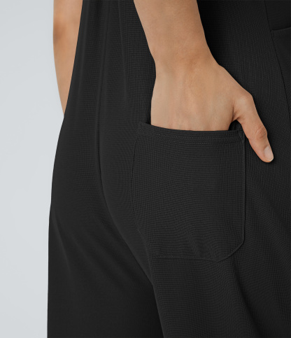 Pockets Waffle Casual Overalls