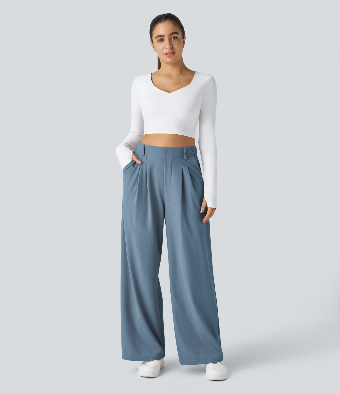 High Waisted Pocket Wide Leg Waffle Work Pants