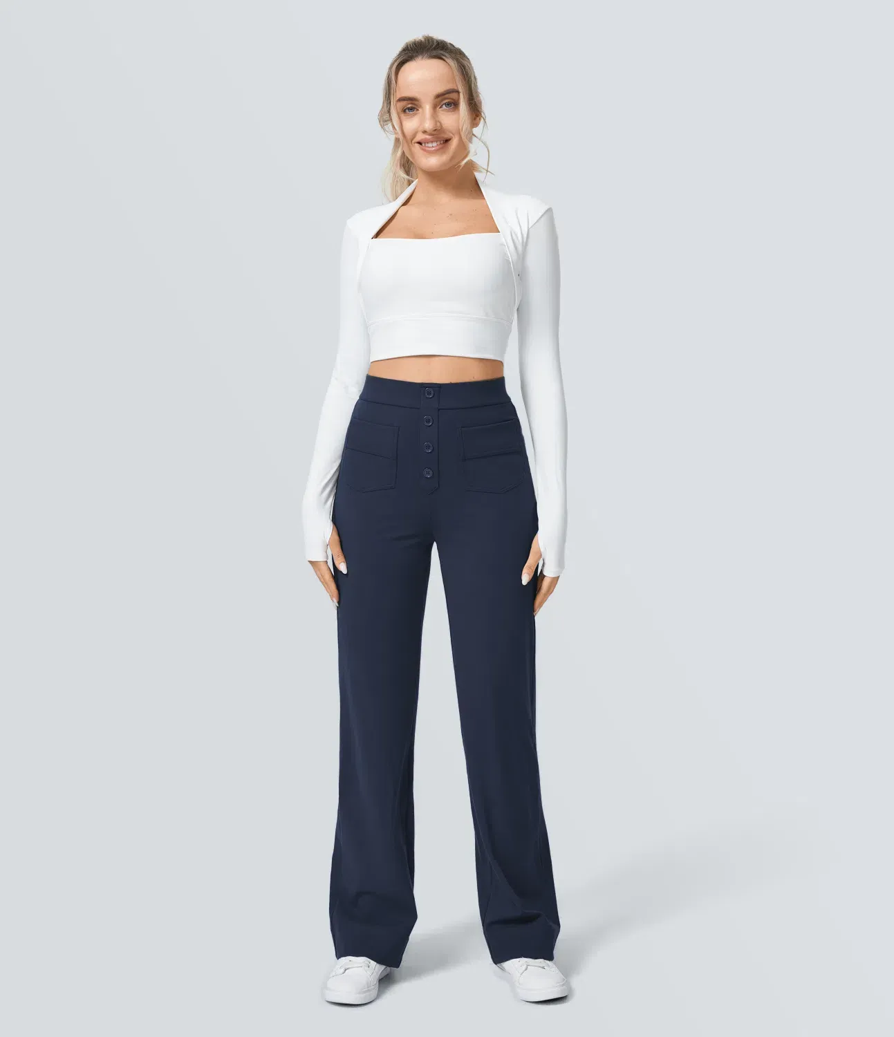 DayStretch High Waisted Pockets Straight Leg Casual Pants