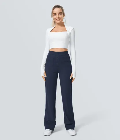 DayStretch High Waisted Pockets Straight Leg Casual Pants