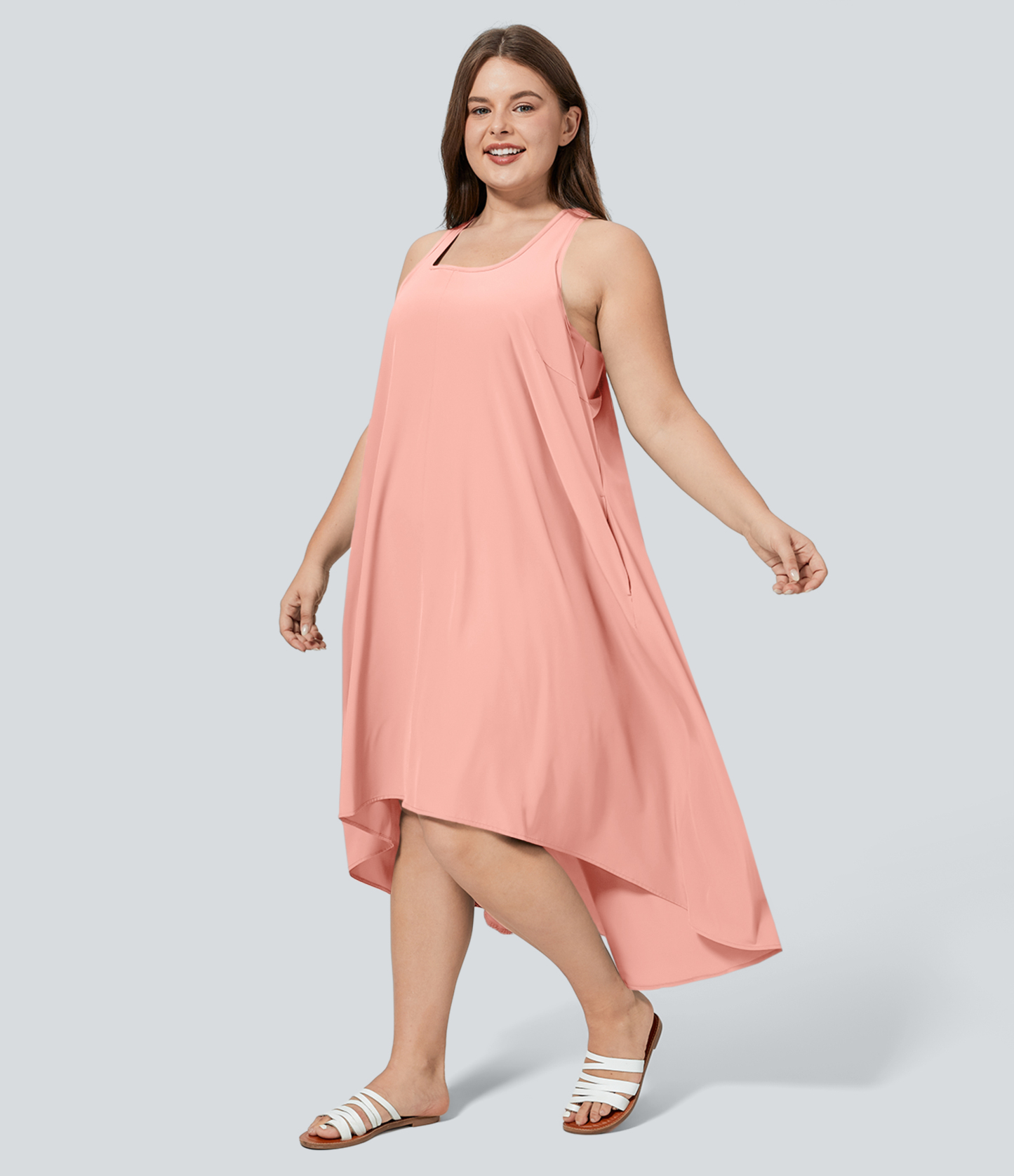 RacerPocket High Low Flowy Midi Quick Dry Casual Plus Size Dress