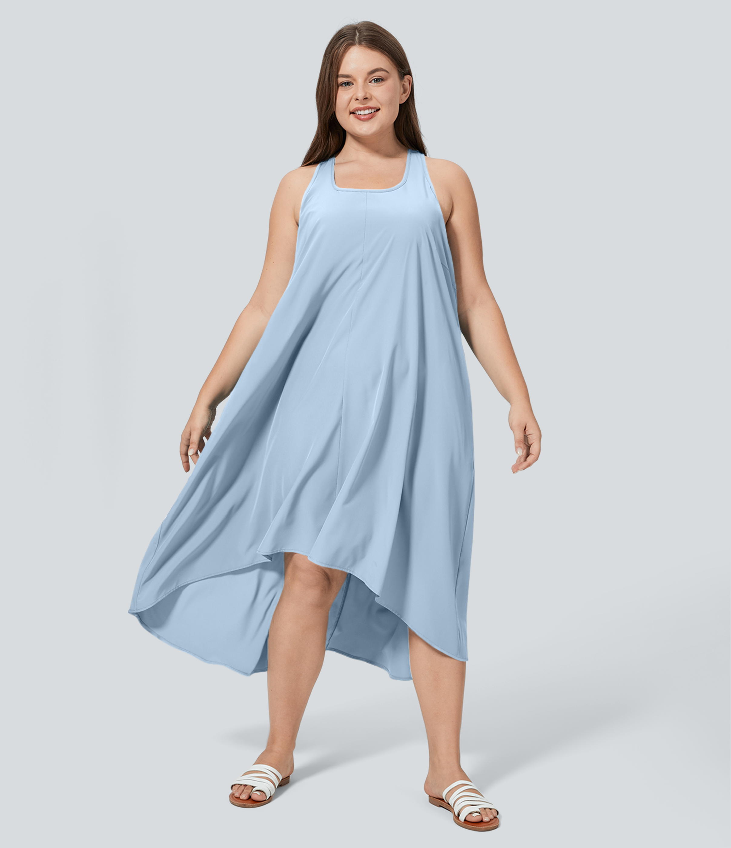 RacerPocket High Low Flowy Midi Quick Dry Casual Plus Size Dress