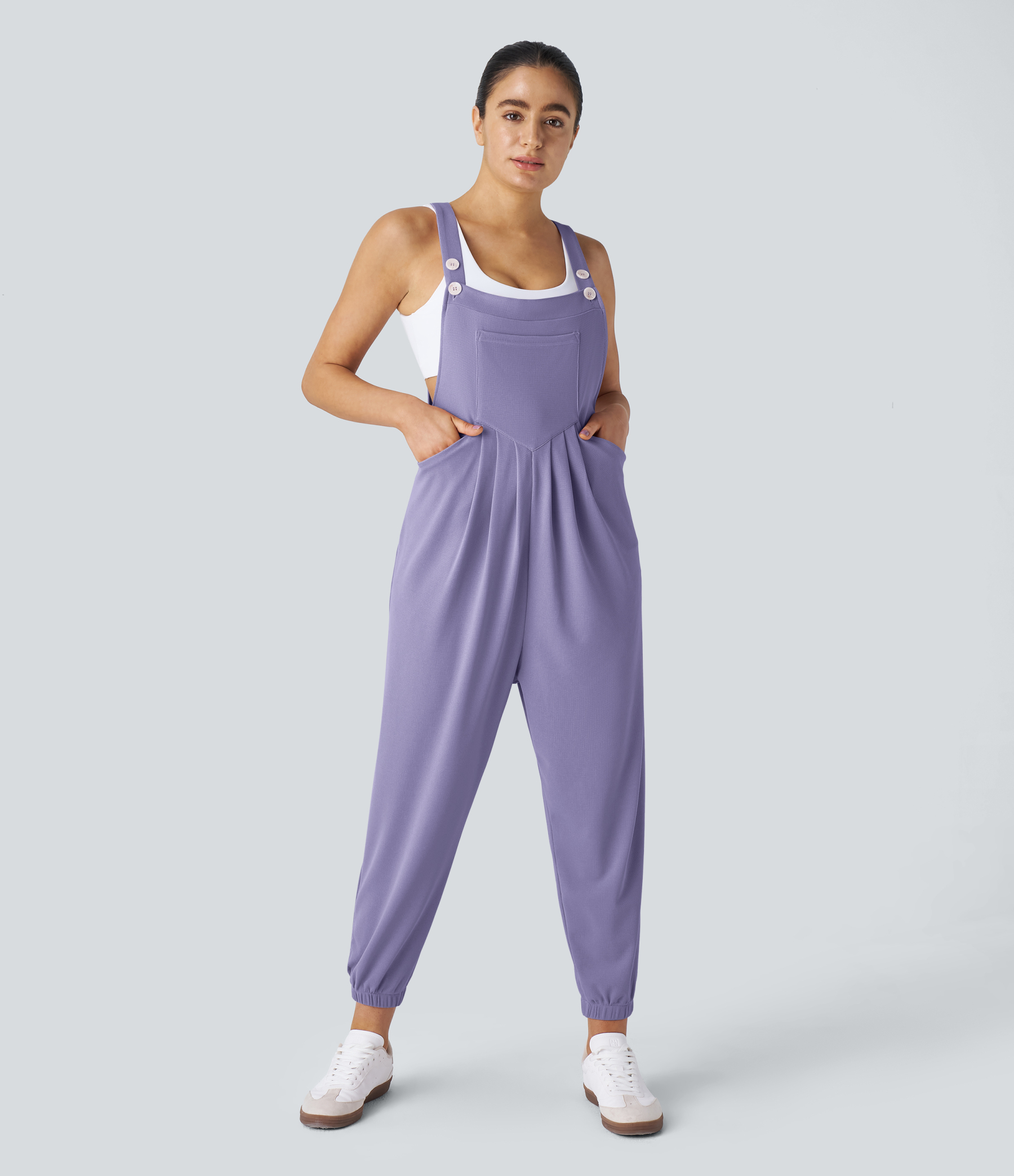 Pockets Waffle Casual Jogger Overalls