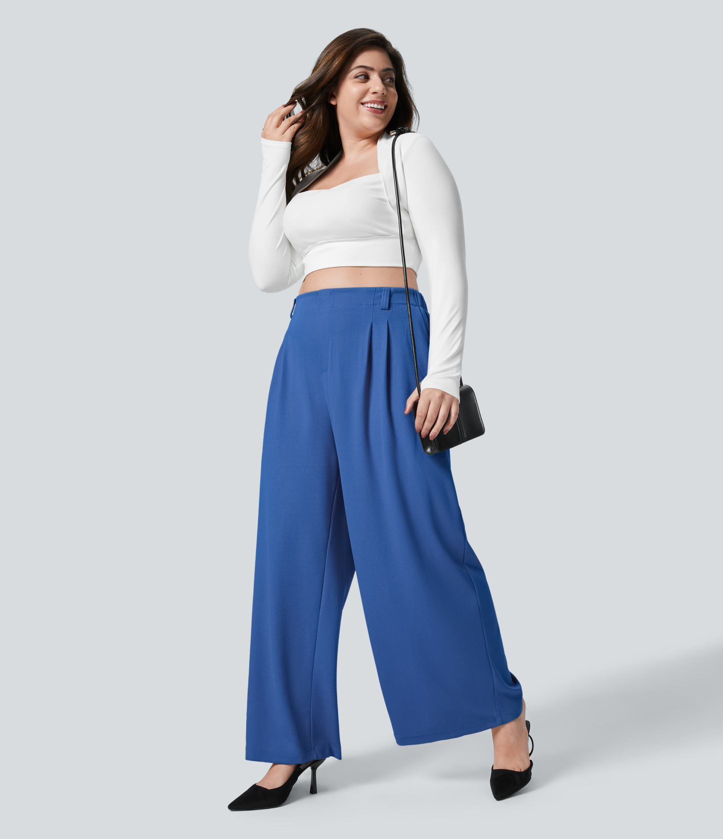 High Waisted Pocket Wide Leg Waffle Work Plus Size Pants