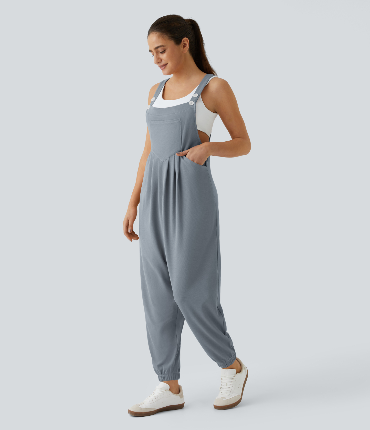 Pockets Waffle Casual Jogger Overalls