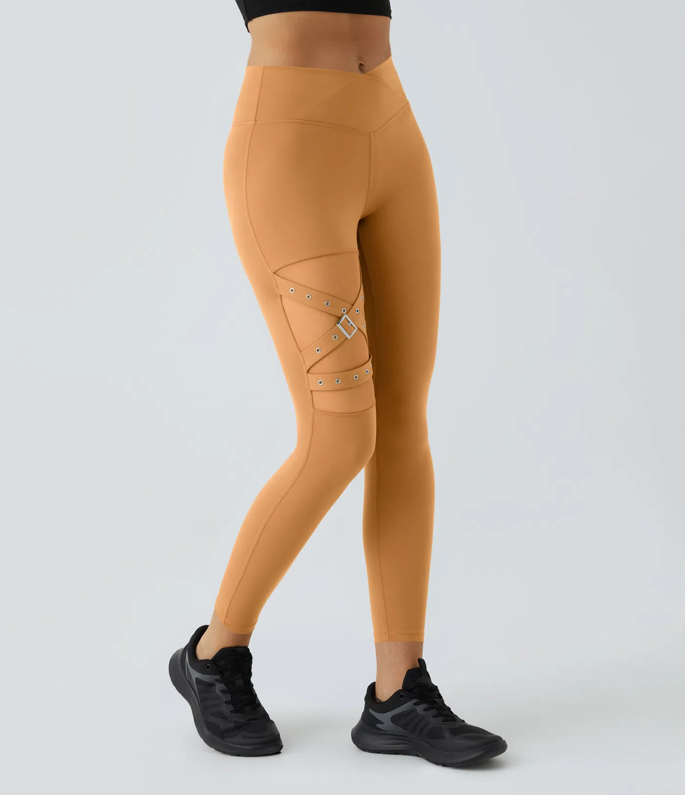 DayStretch High Waisted Crossover Contrast Mesh Decorative Buckle Yoga Leggings