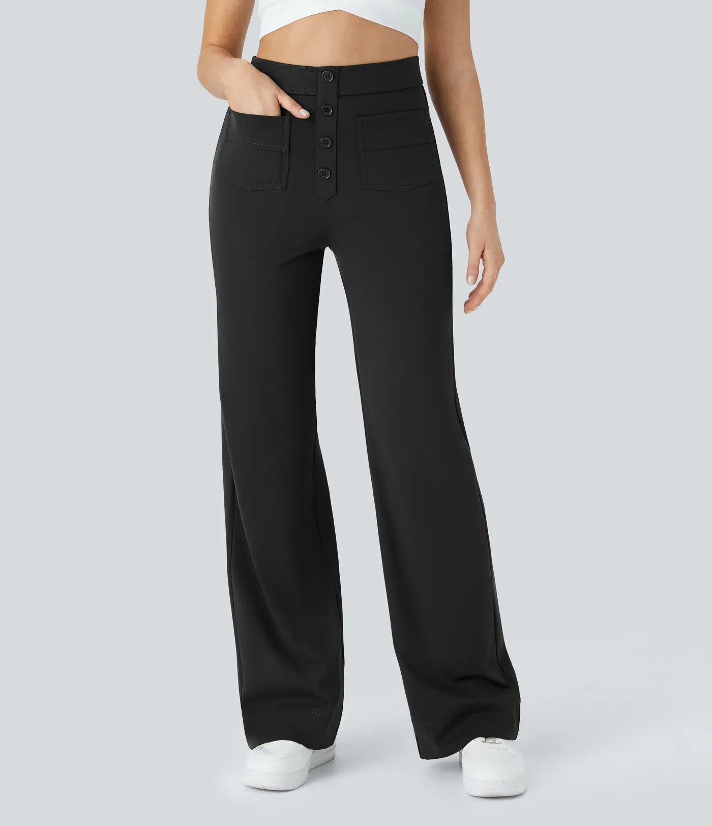 DayStretch High Waisted Pockets Straight Leg Casual Pants