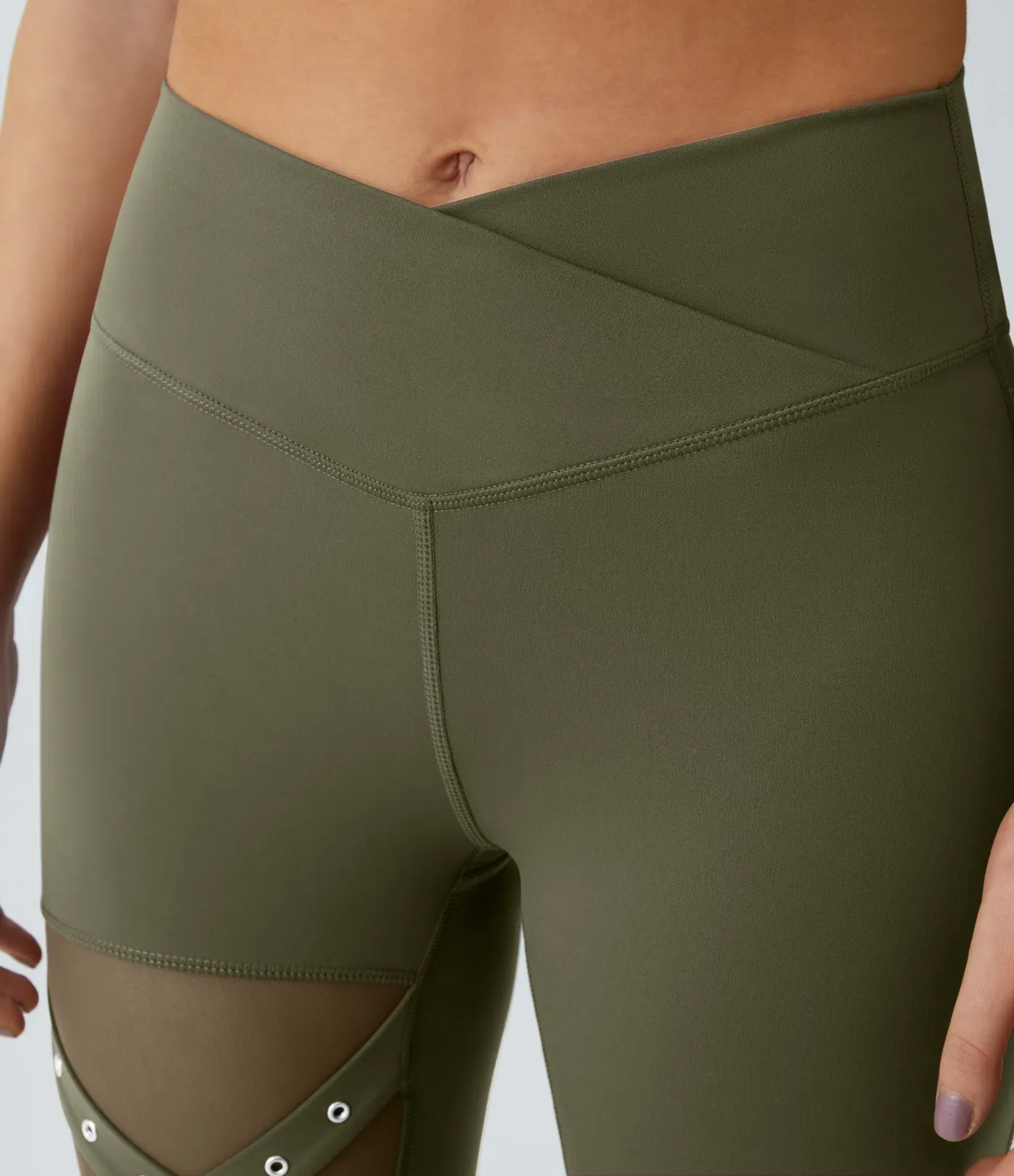 DayStretch High Waisted Crossover Contrast Mesh Decorative Buckle Yoga Leggings