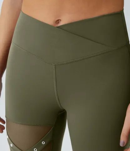 DayStretch High Waisted Crossover Contrast Mesh Decorative Buckle Yoga Leggings