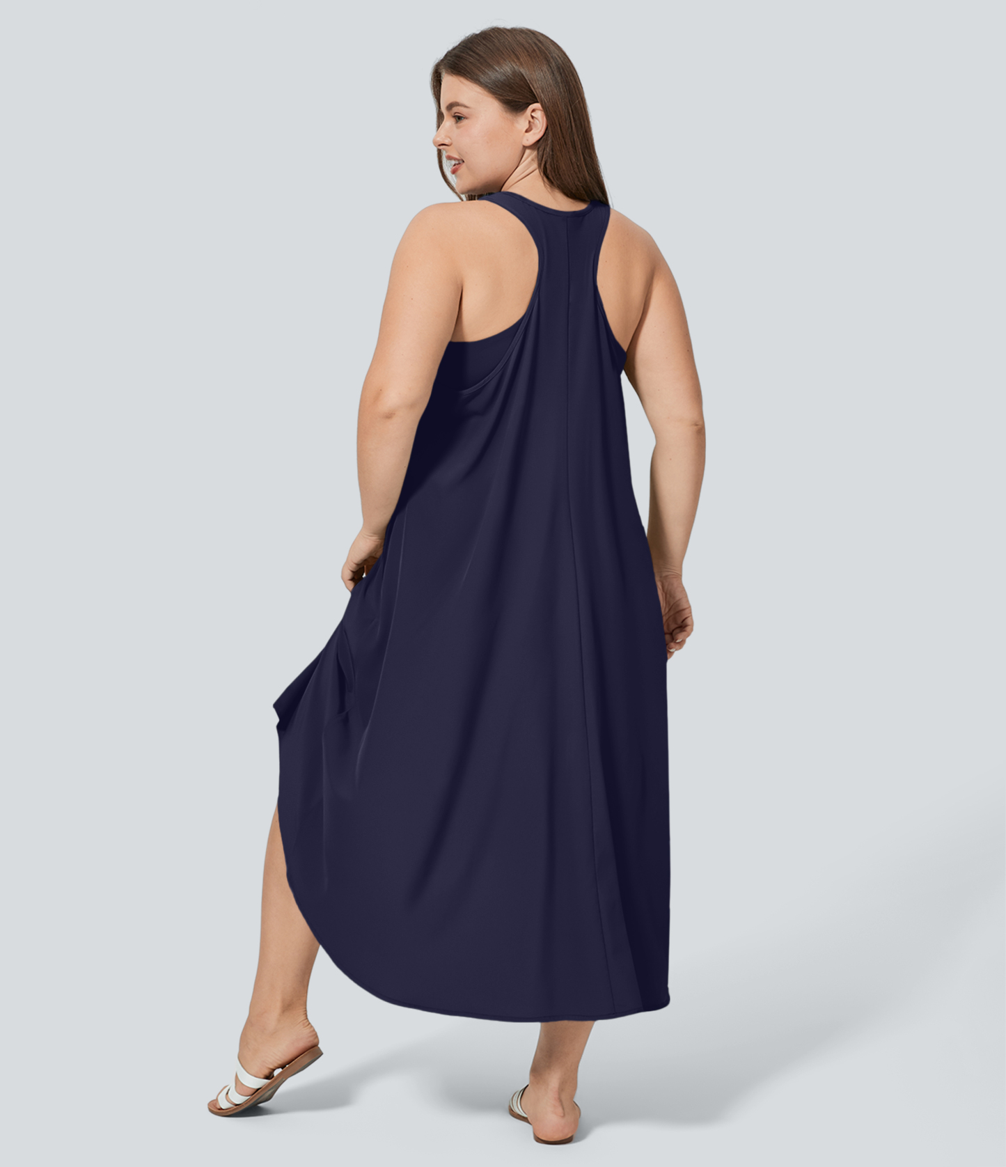 RacerPocket High Low Flowy Midi Quick Dry Casual Plus Size Dress