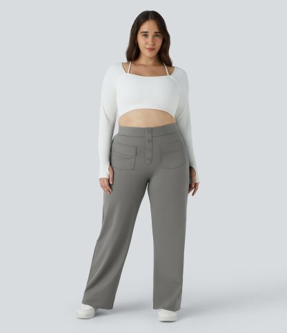 DayStretch High Waisted Pockets Straight Leg Casual Plus Size Pants
